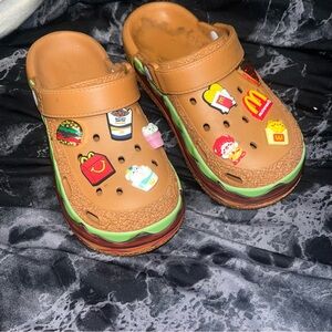 McDonalds hamburger crocs Slip-On platform Clog with cheeseburger Charms w7 m5